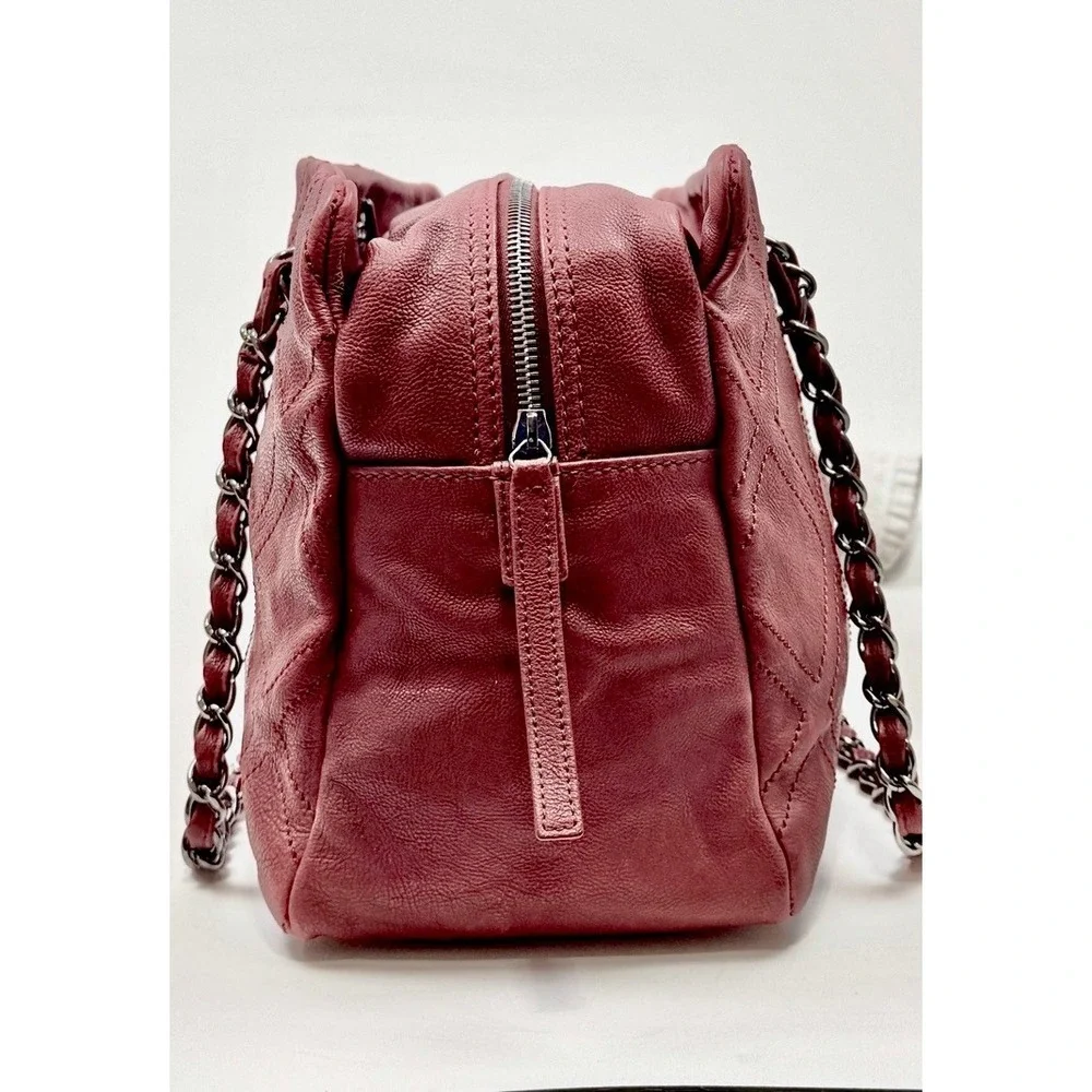 Chanel‎ Bordeaux Red Leather Diamond Stitch CC Logo Chain Bag Silver Hardware